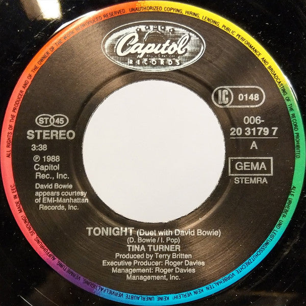 Tina Turner Duet With David Bowie : Tonight Live (7", Single)