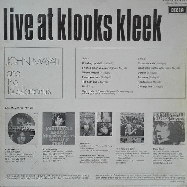 John Mayall & The Bluesbreakers : Live At Klooks Kleek (LP, Album, RE)