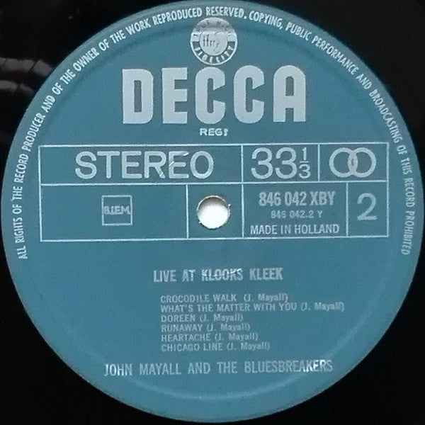 John Mayall & The Bluesbreakers : Live At Klooks Kleek (LP, Album, RE)