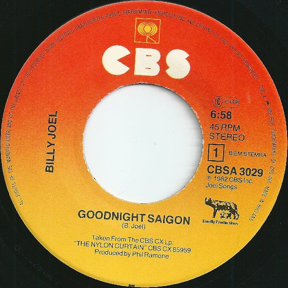Billy Joel : Goodnight Saigon (7", Single)