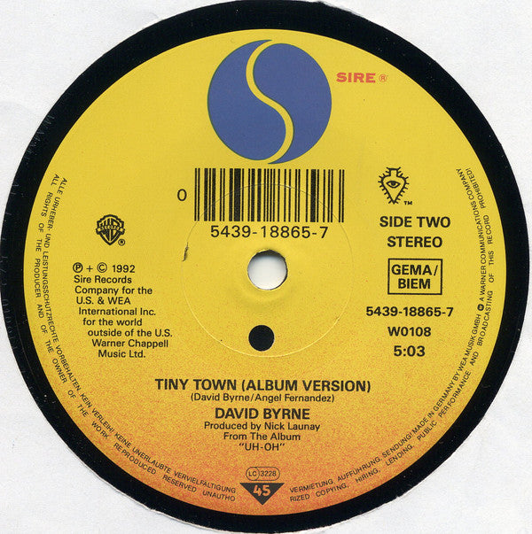 David Byrne : Hanging Upside Down (7", Single)