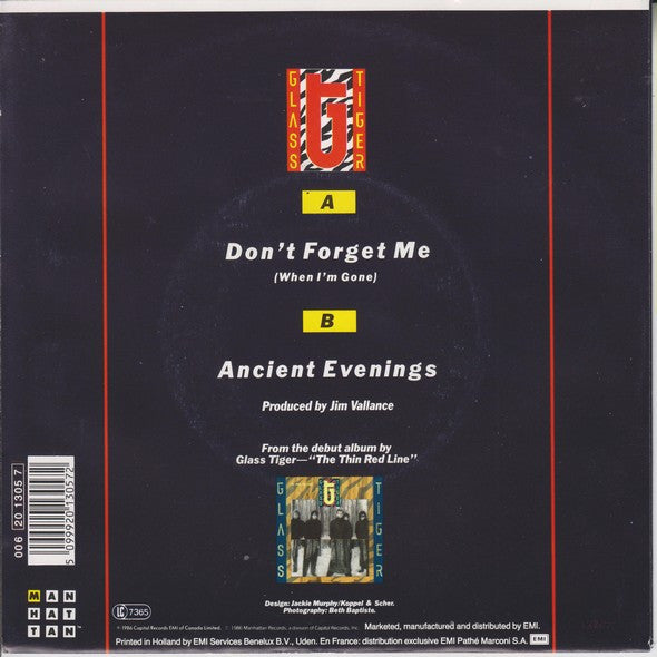 Glass Tiger : Don't Forget Me (When I'm Gone) (7", Single)