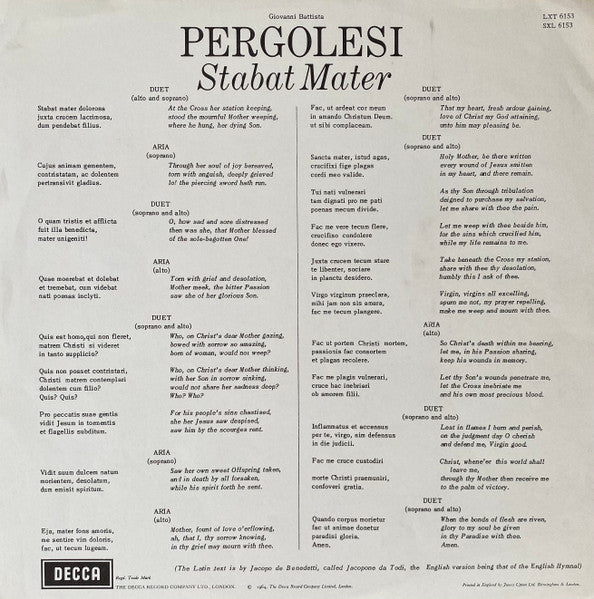 Judith Raskin, Maureen Lehane, Orchestra Rossini di Napoli, Franco Caracciolo, Giovanni Battista Pergolesi : Stabat Mater (LP)