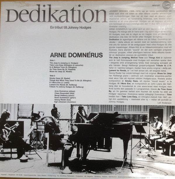 Arne Domnérus : Dedikation (En Tribut Till Johnny Hodges) (LP)