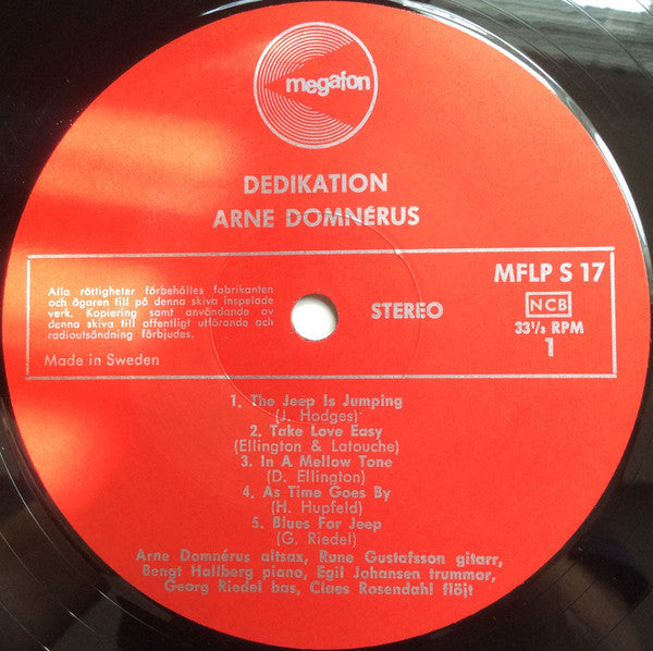 Arne Domnérus : Dedikation (En Tribut Till Johnny Hodges) (LP)
