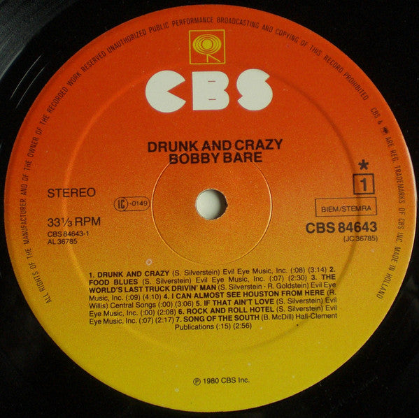 Bobby Bare : Drunk And Crazy (LP, Album)