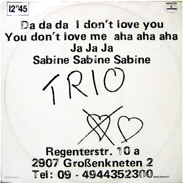 Trio : Da Da Da I Don't Love You You Don't Love Me Aha Aha Aha (12", EP)