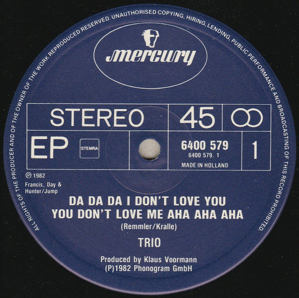 Trio : Da Da Da I Don't Love You You Don't Love Me Aha Aha Aha (12", EP)