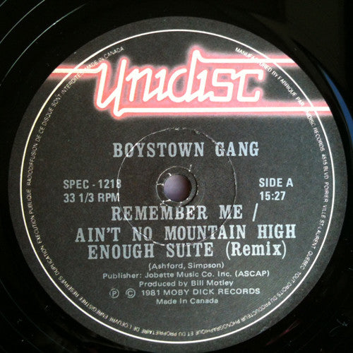 Boys Town Gang : Remember Me / Ain't No Mountain High Enough Suite (Remix)  (12", RE)