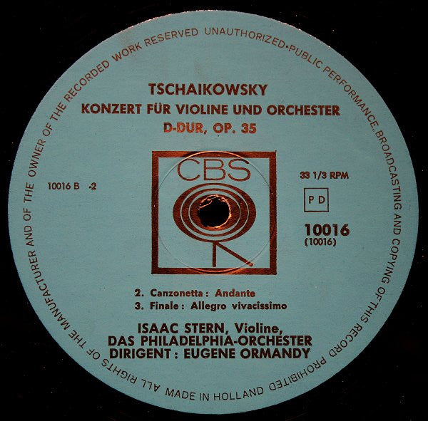 Pyotr Ilyich Tchaikovsky - Isaac Stern, Eugene Ormandy & The Philadelphia Orchestra : Konzert Für Violine Und Orchester D-dur, Op. 35 (10", MiniAlbum)