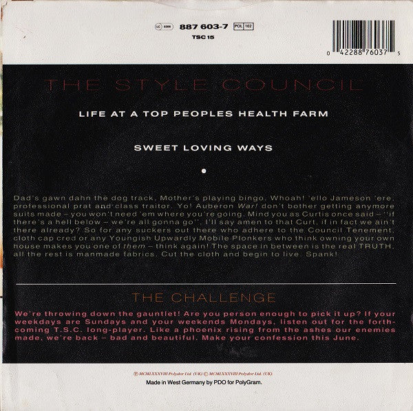 The Style Council : Life At A Top Peoples Health Farm (7", Single)