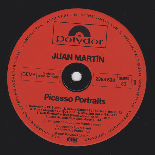 Juan Martin : Picasso Portraits (LP, Album)