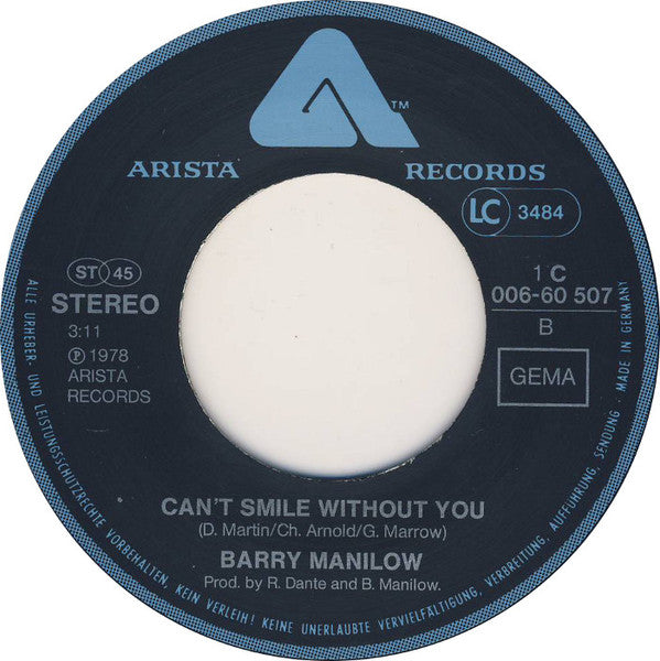 Barry Manilow : Copacabana / Can't Smile Without You (7", Single)