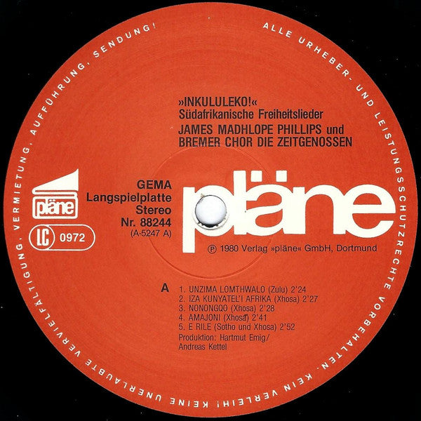James Madhlope Phillips Und Bremer Chor Die Zeitgenossen : "Inkululeko!" - Südafrikanische Freiheitslieder (LP, Album)