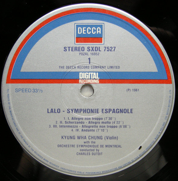 Édouard Lalo, Camille Saint-Saëns - Kyung-Wha Chung, Orchestre symphonique de Montréal, Charles Dutoit : Symphonie Espagnole - Violin Concerto No.1 (LP, Album, Dig)