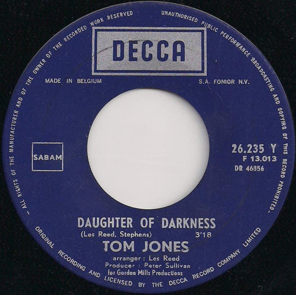Tom Jones : Daughter Of Darkness (7", Single)