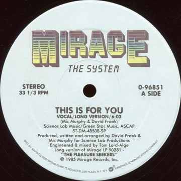 The System : This Is For You (12", Maxi)