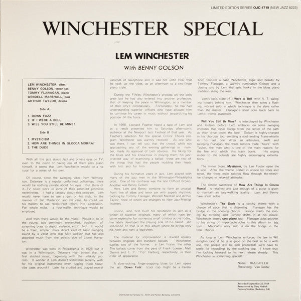 Lem Winchester & Benny Golson : Winchester Special (LP, Album, Ltd, RE, RM)