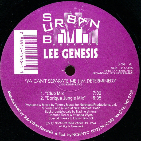 Lee Genesis : Ya Can't Separate Me (I'm Determined) (2x12")