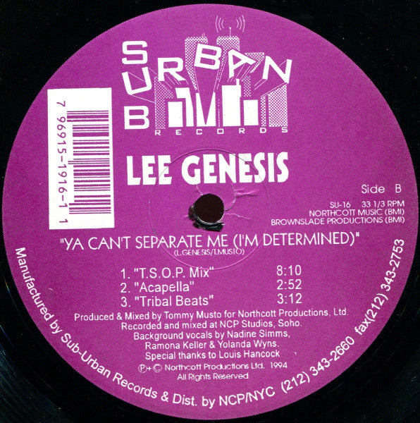 Lee Genesis : Ya Can't Separate Me (I'm Determined) (2x12")