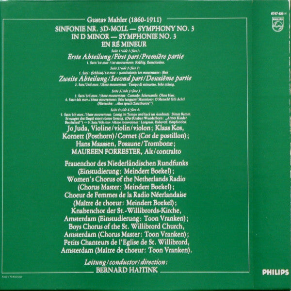 Gustav Mahler, Maureen Forrester, Concertgebouworkest - Bernard Haitink : Sinfonie Nr. 3 (2xLP + Box, Album, RE)
