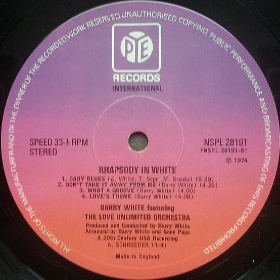 The Love Unlimited Orchestra* : Rhapsody In White (LP, Album)
