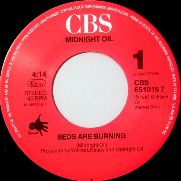 Midnight Oil : Beds Are Burning (7", Single)