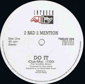 2 Bad 2 Mention : Do It (12")