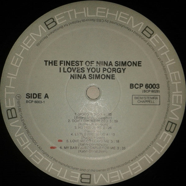 Nina Simone : The Finest Of Nina Simone - I Loves You Porgy (LP, Album, RE)