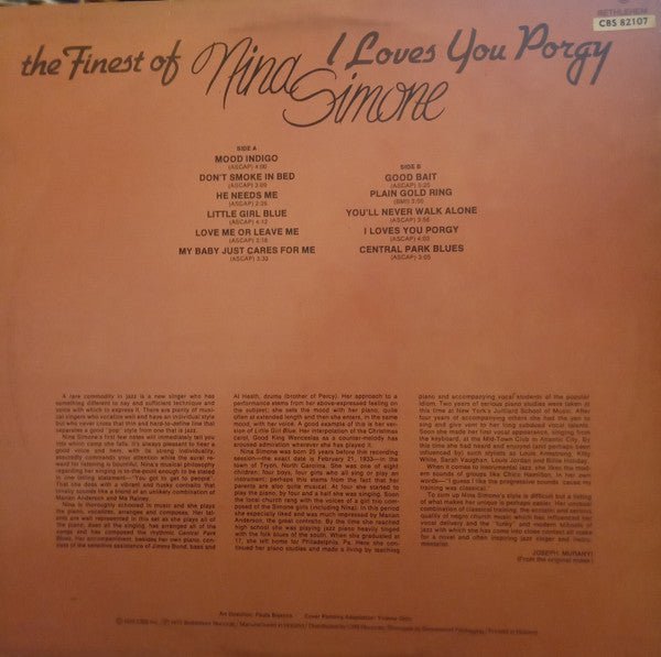 Nina Simone : The Finest Of Nina Simone - I Loves You Porgy (LP, Album, RE)