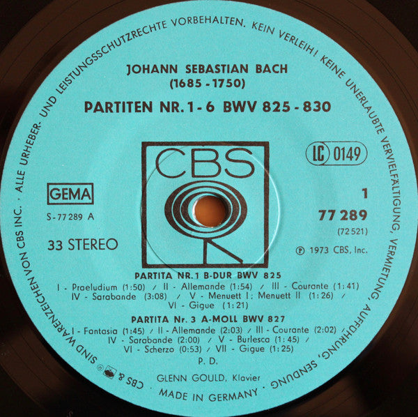Johann Sebastian Bach - Glenn Gould : Partiten Nr. 1-6 - BWV 825-830 (2xLP, Comp, Gat)