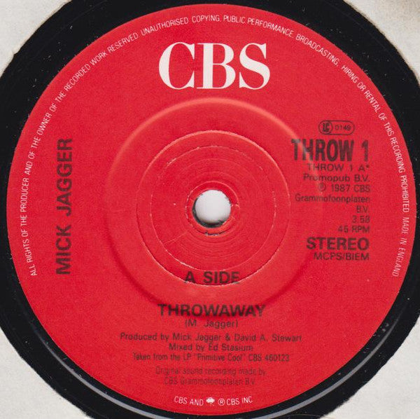 Mick Jagger : Throwaway (7", Single)