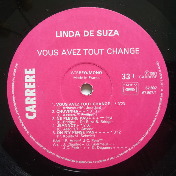 Linda De Suza : Vous Avez Tout Changé (LP, Album)