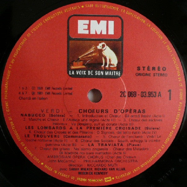 Riccardo Muti, Verdi* - Ambrosian Opera Chorus*, Chorus Of The Royal Opera House*, Philharmonia Orchestra, New Philharmonia Orchestra : Choeurs D'opéras (LP)