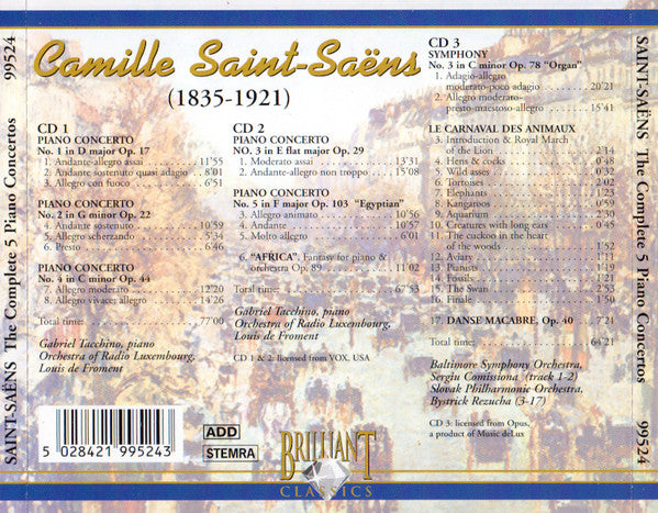 Camille Saint-Saëns : The Complete 5 Piano Concertos (3xCD, Comp)