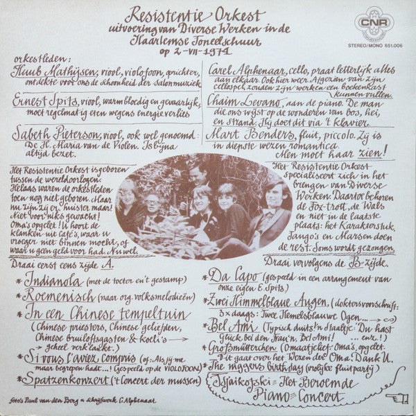 Het Resistentie Orkest : Uitvoering Van Diverse Werken In De Haarlemse Toneelschuur Op 2-VII-1974 (LP)