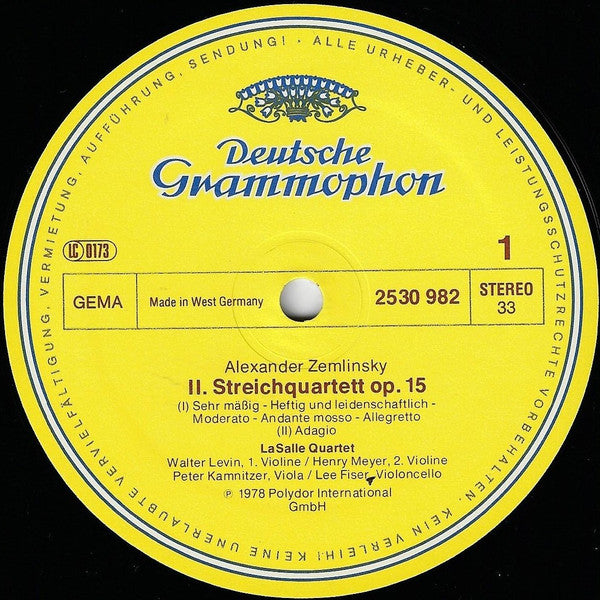Alexander von Zemlinsky, Lasalle Quartet : Streichquartett = String Quartet No. 2, Op. 15 (LP)