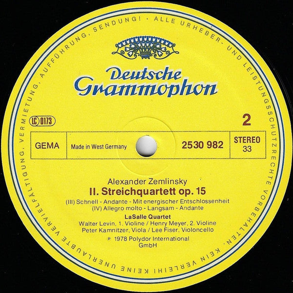 Alexander von Zemlinsky, Lasalle Quartet : Streichquartett = String Quartet No. 2, Op. 15 (LP)