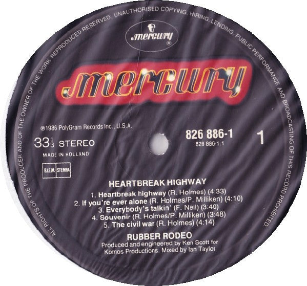 Rubber Rodeo : Heartbreak Highway (LP, Album)