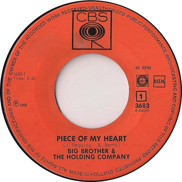 Big Brother & The Holding Company : Piece Of My Heart (7", Single)