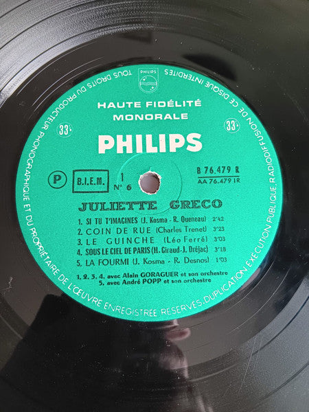 Juliette Greco* : N°6 - 10 Ans De Chansons (10", Album, Mono)