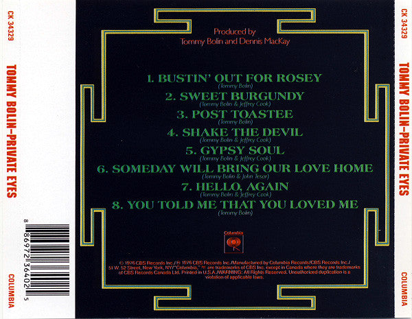 Tommy Bolin : Private Eyes (CD, Album, RE)