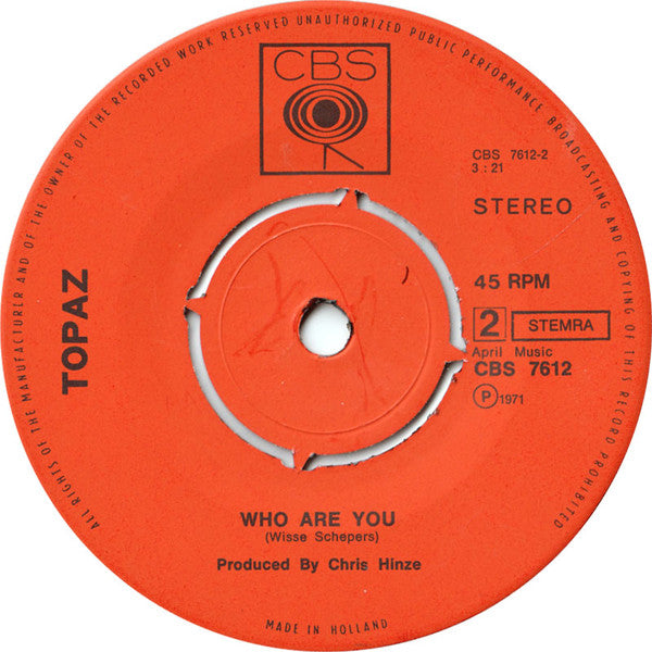 Topaz (30) : Christmas / Who Are You (7", Single)