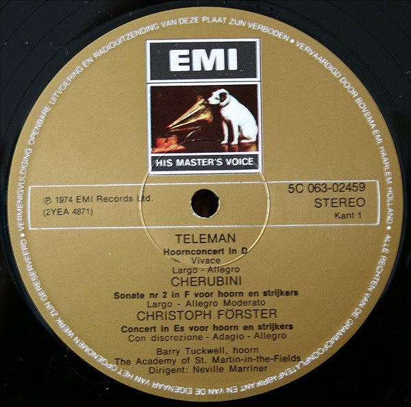 Barry Tuckwell - Leopold Mozart / Carl Maria Von Weber / Georg Philipp Telemann / Luigi Cherubini / Christoph Förster - The Academy Of St. Martin-in-the-Fields O.l.v. Sir Neville Marriner : Hoornconcerten van Leopold Mozart - Weber - Telemann - Cherubini - Förster (LP, Album)