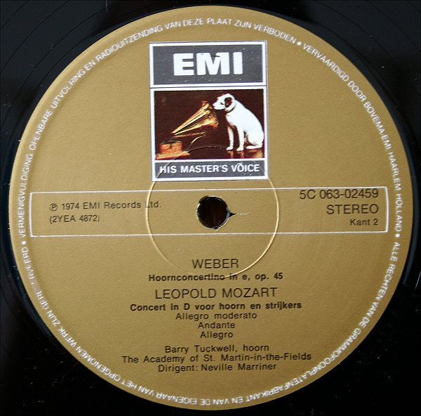 Barry Tuckwell - Leopold Mozart / Carl Maria Von Weber / Georg Philipp Telemann / Luigi Cherubini / Christoph Förster - The Academy Of St. Martin-in-the-Fields O.l.v. Sir Neville Marriner : Hoornconcerten van Leopold Mozart - Weber - Telemann - Cherubini - Förster (LP, Album)