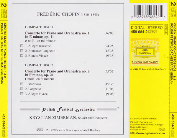 Frédéric Chopin, Polish Festival Orchestra, Krystian Zimerman : Piano Concertos Nos. 1 & 2 (2xCD, Album, RE)