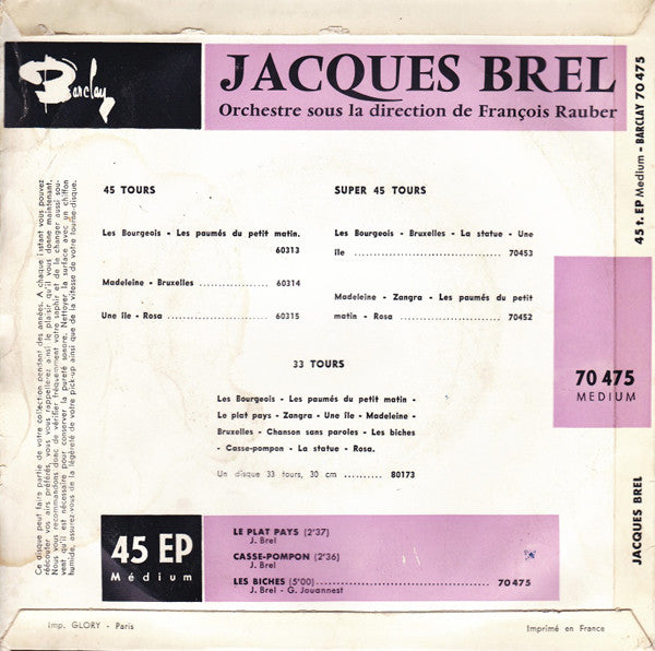 Jacques Brel : Le Plat Pays (7", EP)