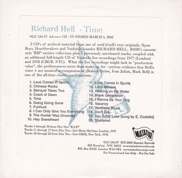 Richard Hell : Time (CD, Comp, Promo)