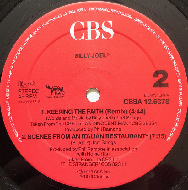 Billy Joel : You're Only Human (Second Wind) (12", Maxi, Plu)