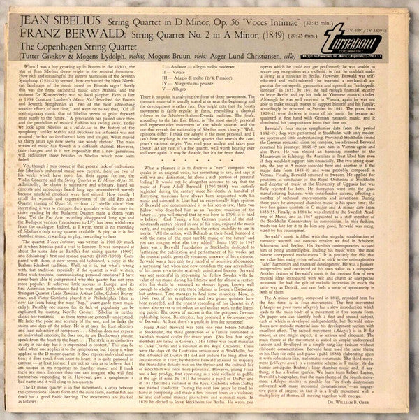 Jean Sibelius / Franz Berwald : String Quartet In D Minor, Op. 56 "Voces Intimae" / String Quartet No. 2 In A Minor (LP, Album)